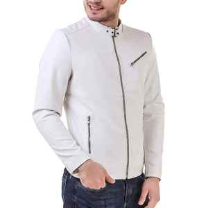 <b>White</b> Color 2024 Fashion Hot Sale Customize Leather <b>Jacket</b> for <b>Men's</b> Slim Fit Style with 100% Original Clothing Oem - Product Image 2