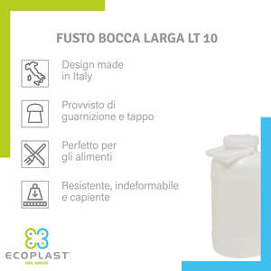 Bidón de Boca Ancha Ecoplast, Recipiente de Plástico Resistente y No Deformable con Tapa Hermética para Alimentos, Líquidos, Aceites, Uso Doméstico y Profesional - Product Image 3