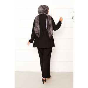 Conjunto de Dos Piezas Negro con Detalle Británico, Cintura Ajustable con Cordón Desmontable, Decoración con Botones, Tallas Grandes - Product Image 4