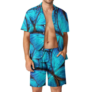 Fabricant de vêtements d'été Chemises en coton 2 pièces pour hommes Ensemble de shorts de plage décontractés Cardigan pour hommes deux pièces Ensemble de chemises de plage - Product Image 1