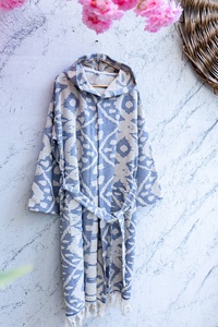 Peignoir turc en tissu éponge Nativ, motif marine, à capuche, 100% coton - Product Image 6