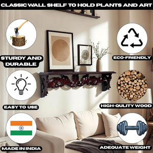 Étagère murale décorative sculptée à la main pour le salon et la décoration de patio, étagère murale décorative en bois faite à la main, pré-assemblée, décoration d'intérieur - Product Image 6