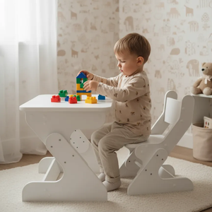 White Wooden Kids <b>Study</b> Desk and <b>Chair</b> Set Adjustable Toddler Table Set with Matching Seat for Home School - Product Image 5