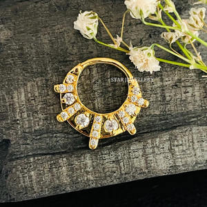 14K Solid Gold Natural Diamond <b>Septum</b> Nose <b>Ring</b> Fine Jewelry. - Product Image 3