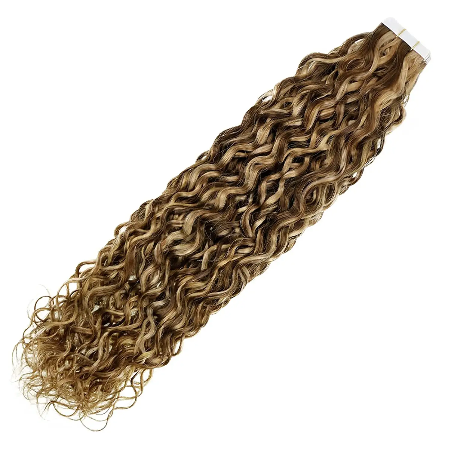 H2D HAIR Curly Tape in Hair Extensions Blonde Human Hair Tape in Extensions Dark Brown Highlight Honey Blonde Color #4/27