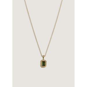 Brooklyn <b>Emerald</b> Cut Green Tourmaline <b>Pendant</b> White Gold Religious Jewelry 14k Gold Plating Bezel Setting Water Drop Pattern - Product Image 3