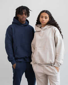 Sweat à capuche surdimensionné 100% coton 400 GSM Poche kangourou à la taille Poignets et ourlet en tricot côtelé Coupe décontractée Épaule tombante Sweat à capuche unisexe - Product Image 6