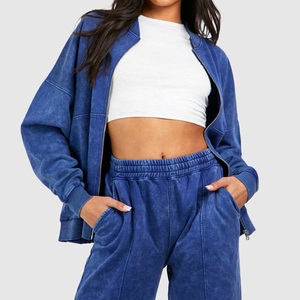 Chándal Activewear lavado ácido para mujer chándal de moda de manga larga transpirable de peso pesado para mujer - Product Image 3
