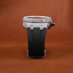 Reloj de acero inoxidable con esfera redonda de lujo para hombre con banda de goma negra Diamante de moissanita de alta calidad para un estilo diario elegante - Product Image 2