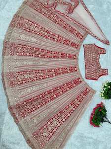 Conjunto Tradicional de Lehenga Choli Largo hasta el Suelo con Bordado Pesado y Pedrería, y Dupatta Nupcial para Fiestas y Ocasiones Especiales, de Secado Rápido - Product Image 5