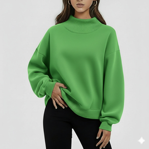 Pull décontracté surdimensionné pour femme, col montant, tricot, haut à manches longues, confortable, tendance, élégant, superposition pour l'hiver et l'automne - Product Image 1