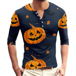 Camiseta estampada de Halloween para hombre, Camiseta holgada informal de manga de siete cuartos, Camiseta cómoda y transpirable con cuello en V para fiesta y diario - Product Image 4