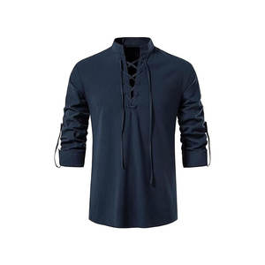 Camisa jacobita de lino de diseño escocés con escote con cordones para recreaciones y trajes casuales de otoño - Product Image 6