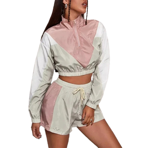 Ensemble 2 pièces pour femme, streetwear, tissu éponge uni, logo personnalisé ODM, broderie, veste et short, short midi - Product Image 1