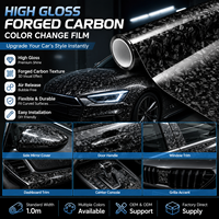 Película Adhesiva de Fibra de Carbono Forjada PET, Color Negro Brillante que Cambia de Tono, Rollo Completo para Carrocería, Consola Central, Interior y Retrovisor