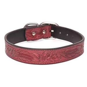 Collier de chien à motif floral occidental classique en cuir repoussé rouge-marron pour chiens moyens et grands pour le sport et le divertissement - Product Image 2