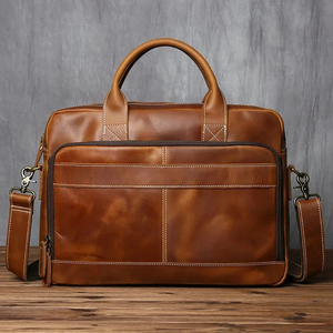Maletín Clásico de Cuero Vacuno para Portátil, Bolso Bandolera de Gran Capacidad, Portátil, Resistente, con Cierre de Cremallera para Oficina - Product Image 1