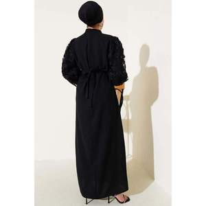 Vestido manga tul floral cinturón negro - Product Image 3