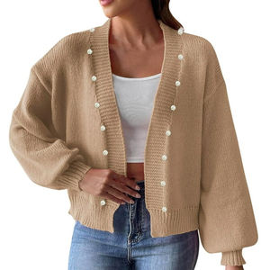 Vente en gros de pulls classiques pour femmes Pull léger ouvert sur le devant col en V décontracté à manches longues Cardigan en tricot pour les universités - Product Image 1