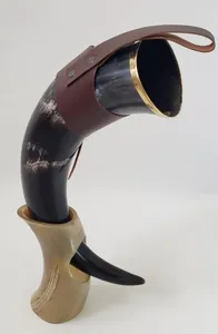 High <b>End</b> Drinking Horn with Thick Leather Holder for Secure Grip and Durability for Collectors and Unique Home <b>Bar</b> Accessories - Product Image 5