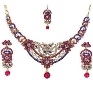 Kriaa <b>Fine</b> <b>Jewelry</b> <b>Set</b> 1105316 Austrian Stone Necklace & Maang Tikka - Product Image 1