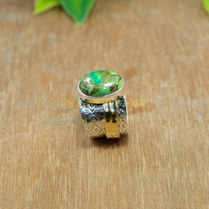 Green Copper Turquoise Spinner <b>Ring</b> Anxiety Thumb <b>Ring</b> Meditation 925 Sterling <b>Silver</b> Hammered Brass & <b>Silver</b> <b>Statement</b> <b>Ring</b> - Product Image 4