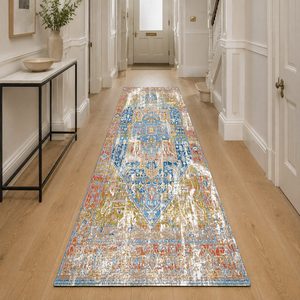 Tapis de salon en chenille antidérapant, imprimé numérique effet marbre multicolore neutre, lavable en machine, vente en gros RUGS DEPOT LXDP-0426 - Product Image 5