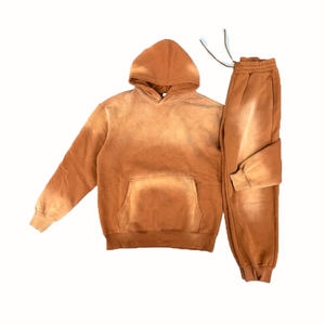 Ensemble de pantalons de survêtement à capuche pull personnalisé Aicd Wash 500gsm unisexe grande taille 2 pièces survêtement survêtement pour hommes pour l'été - Product Image 1