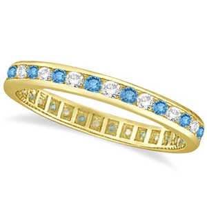Anillo de Eternidad con Topacio Azul y Diamantes en Oro Amarillo de 14K, Engaste de Canal, 1.04ct - Product Image 2