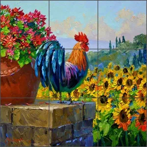 Senkarik กระเบื้องเซรามิก MSA167ภาพจิตรกรรมฝาผนัง, Tuscan Rooster Sunflower Art Peel and Stick เงาภายในกระเบื้องสำหรับห้อง backsplash - Product Image 1