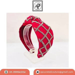 Bandeaux perlés Tissu et perles de verre de rocaille Fabriqué Accessoires de cheveux de mode Funky et à la mode Bandeaux de cheveux de style noué Bandeaux - Product Image 5