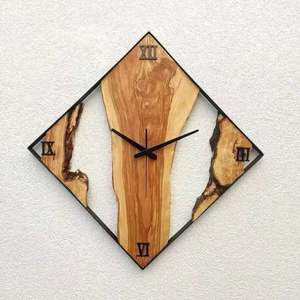 Horloge murale époxy en bois de style antique avec bord vivant naturel et décor de vase suspendu Art mural pour le Ramadan - Product Image 6