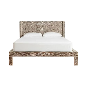 Lit en teck de taille standard, design moderne, durable et écologique, hauteur réglable, style antique, bois massif, caractéristiques confortables - Product Image 1