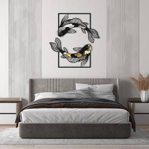 Arte de decoración de pared de pez de hierro con acabado dorado y negro antiguo para hoteles y villas de lujo a precio de venta de exportación - Product Image 1