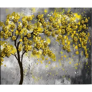 Impression sur toile d'un arbre fleuri jaune Fida sur fond gris - Product Image 6