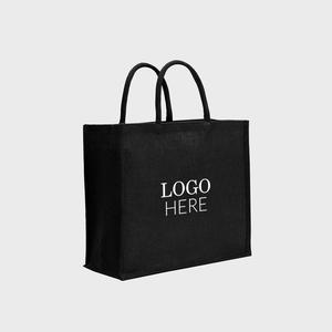 Sac en jute noir moyen avec poignées en corde rembourrées, durable, recyclable, impression sérigraphique motif léopard pour usage quotidien et publicité - Product Image 2