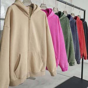 Sudadera con capucha de invierno para hombre personalizada Acid Wash Fleece, cremallera desgastada bordada, lavado vintage, cremallera completa, algodón en blanco, OEM - Product Image 3