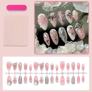 NBL-JX-178 Faux <span class=keywords><strong>Ongles</strong></span> à Presser Papillon Étoile <span class=keywords><strong>Rose</strong></span> 30 Pièces Gelée 3D Style Floral Doux et Tendance Réutilisables Couverture Complète Faits Main - Product Image 3