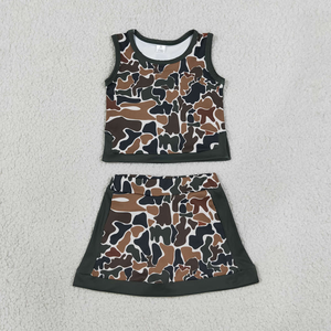 ชุดเสื้อกล้ามลายพรางสำหรับเด็กผู้หญิง พร้อมกระโปรงและกางเกงขาสั้น ชุดโยคะและชุดออกกำลังกาย - Product Image 4