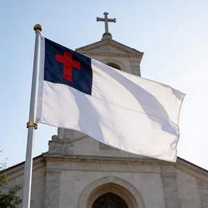 Drapeau chrétien brodé en polyester 5x8 pieds, imperméable et durable pour l'extérieur, drapeaux de l'Église américaine avec croix de Jésus et 3 œillets en laiton - Product Image 1
