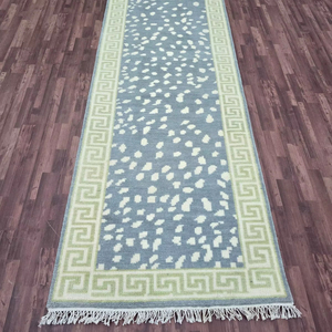 Handwoven kilim Runner <span class=keywords><strong>rug</strong></span> Hiện Đại Màu Xám và trắng mô hình hình học với viền màu xanh lá cây, hành lang dài hành lang thảm với rìa - Product Image 2