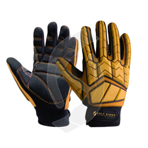 Guantes de impacto de trabajo de campo petrolífero de cuero sintético anticorte de color amarillo, guantes de montaje de trabajo resistentes, guantes de aparejo antivibración - Product Image 1