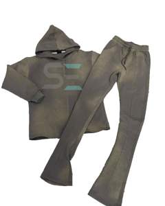 Custom Streetwear Mens <b>Flare</b> Sweatsuit French Terry Hooded Heavyweight Puff Print Flared Sweatpants and Hoodies Set - Product Image 1