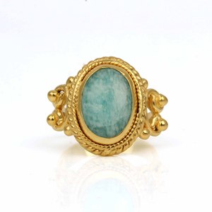 Latest Fashion Brass Oval Amazonite Gold Plated Gemstone Wedding Women Jewelry Ring Designer Handmade <b>Gift</b> for <b>Girls</b> and Women - Product Image 1
