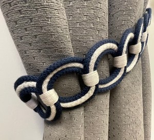 Natural Cotton Rope <b>Curtain</b> Tie Backs Nautical Decor, Beach Decor <b>Navy</b> <b>Blue</b> Tie Back Jute Rope Rustic Boho Tieback Home Decor - Product Image 3