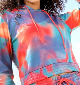 Sudaderas con capucha Tie Dye para mujer, conjuntos cortos estampados con pantalones cortos cálidos de gran tamaño, 100% algodón, manga larga y puños elásticos, trajes de moda para niñas - Product Image 5