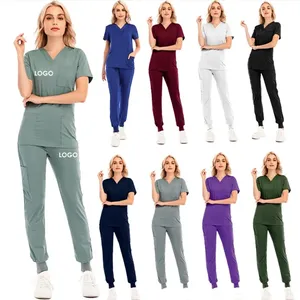 Unisex Denim Long Sleeve <b>Nurse</b> <b>Scrub</b> Suit Stretchy Breathable Hospital Uniforms Set Comfortable Medical <b>Scrubs</b> Customized Color - Product Image 1