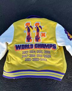 High Quality Unisex Custom Leather Sleeve College Varsity Jacket Turn Collar Chenille Embroidery Patches Finished for Men - Product Image 3