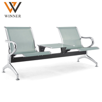 Chaises d'attente d'aéroport modernes à 2 places en métal avec siège en cuir et table latérale, durables pour l'hôpital, la salle de sport en extérieur