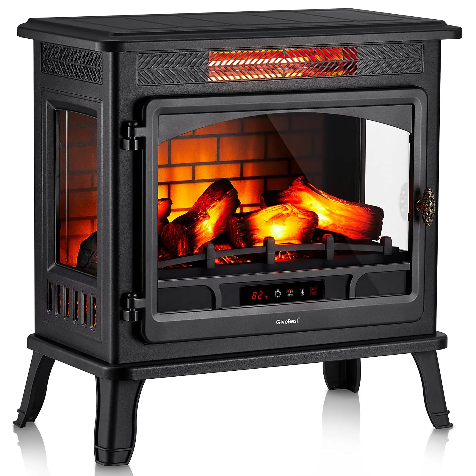 Kndko 24 ''ブラック電気暖炉1500w自立型ポータブル屋内電気ストーブヒーター (3Dフレーム効果付き)